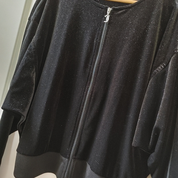 ✨Juicy Couture Black Sparkly Velour Crop Jacket ~ Size L - Picture 2 of 12